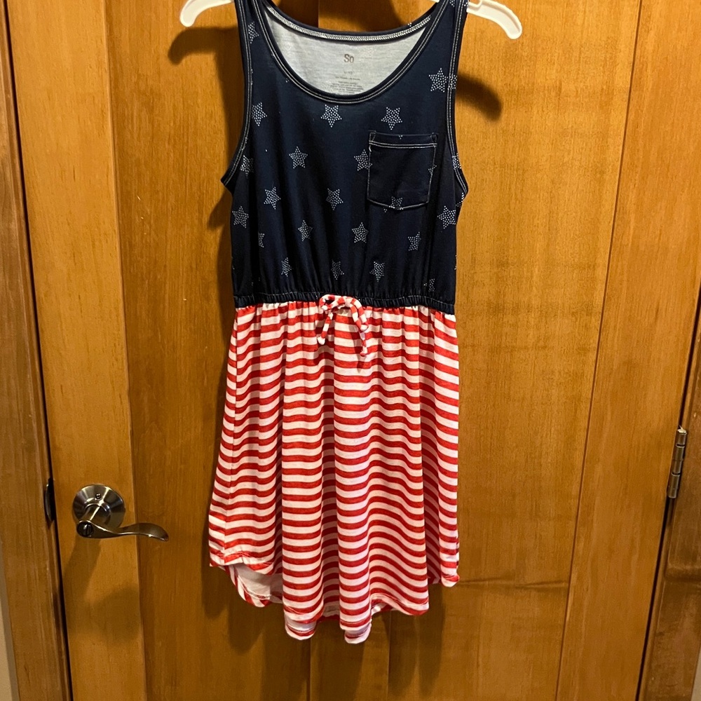 SO Stars Stripes Tank Top Fit & Flare Midi Dress Girls Size M/10